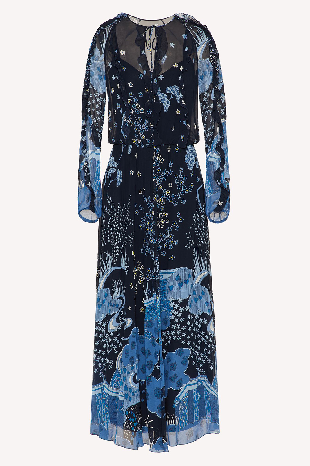Oriental Toile De Jouy Print Silk Dress – Tiffany Boutique Cyprus